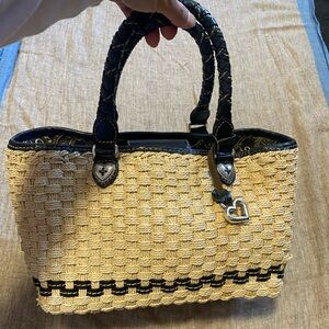 BRIGHTON Vintage Peggy Woven Jute Straw Braided Leather Tote Satchel Bag.